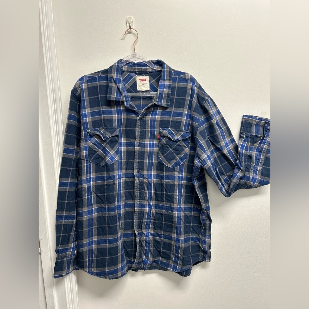 Levi's Navy and White Plaid Shirt